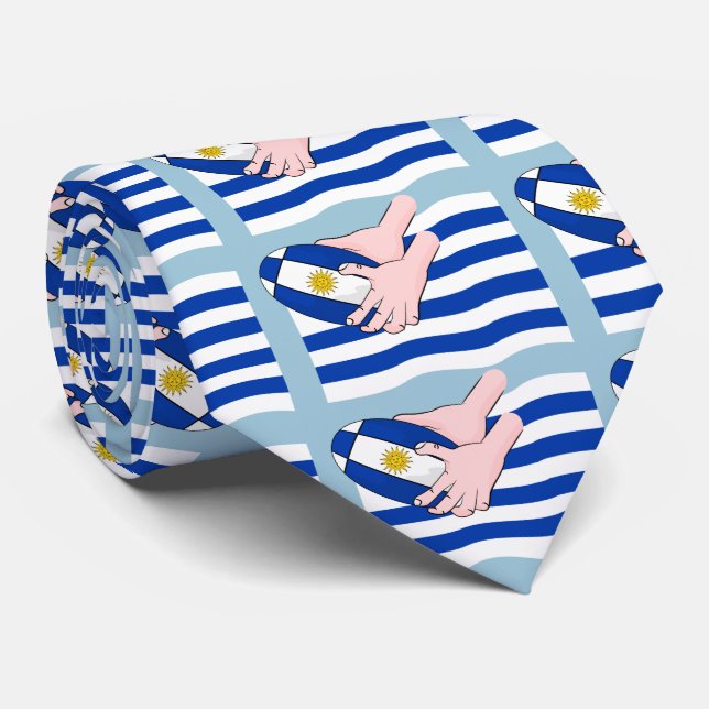 Cravate Uruguay Drapeau Avec Balle De Rugby Cartographié (Roulé)