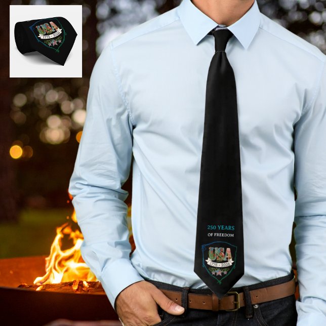 Cravate US 250 Years Freedom Elegant Patriotic Black Guest (US 250 Years Freedom Elegant Patriotic Black Guest Neck Tie)