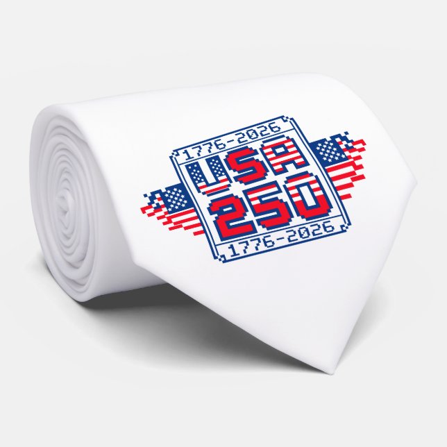 Cravate USA 250 – 1776 à 2026 Pixel Art (Roulé)
