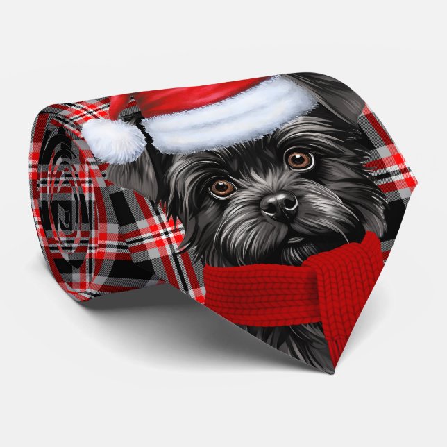 Cravate Vacances Affenpinscher Chien Rouge Plaid Noël (Roulé)