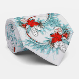 Cravate Vacances Turquoises de Noël Wreath Red Bow