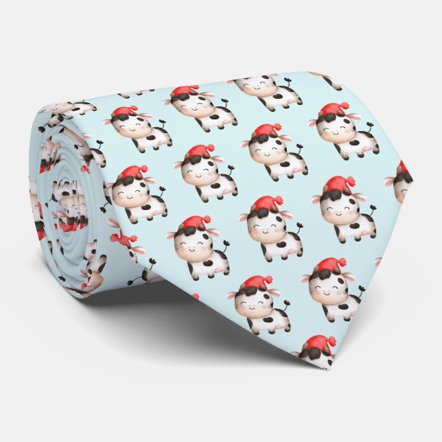 Cravate Vache heureuse dans un joli chapeau rouge (Roulé)