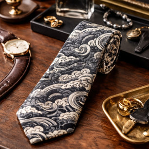 Cravate Vague Japonais Art Océanique Élégant Inspiré