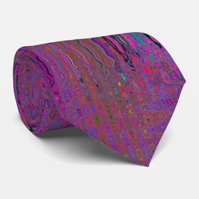 Cravate Vagues Atomiques Rétro Magenta Groovy Psychédéliqu (Roulé)