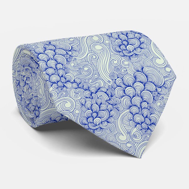 Cravate Vagues de l'océan bleu et motif de coquillages (Roulé)