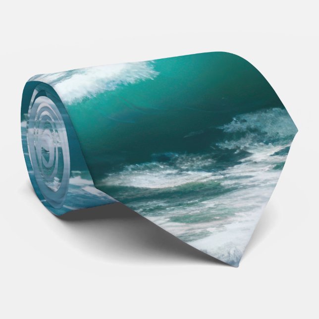 Cravate Vagues de l'océan turquoise déferlantes (Roulé)