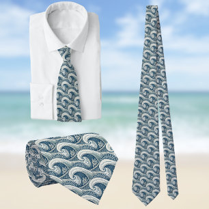 Cravate Vagues de plage polynésiennes et fleurs motif ethn