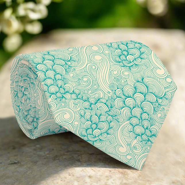 Cravate Vagues d'océan turquoise et motif de coquillages (Créateur téléchargé)