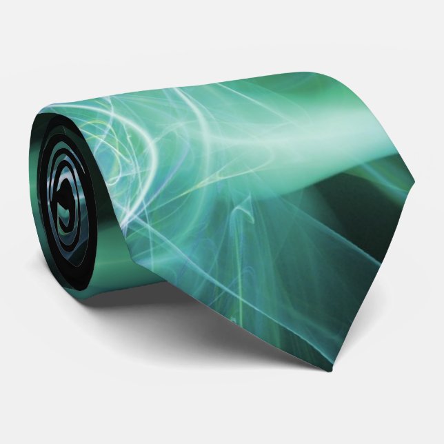 CRAVATE VAGUES FRACTALES ET ÉPAULES EN NOIR BLEU TURQUOISE (Roulé)