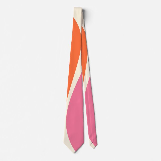 Cravate Vagues simples 2 en rose, orange et crème (Devant)