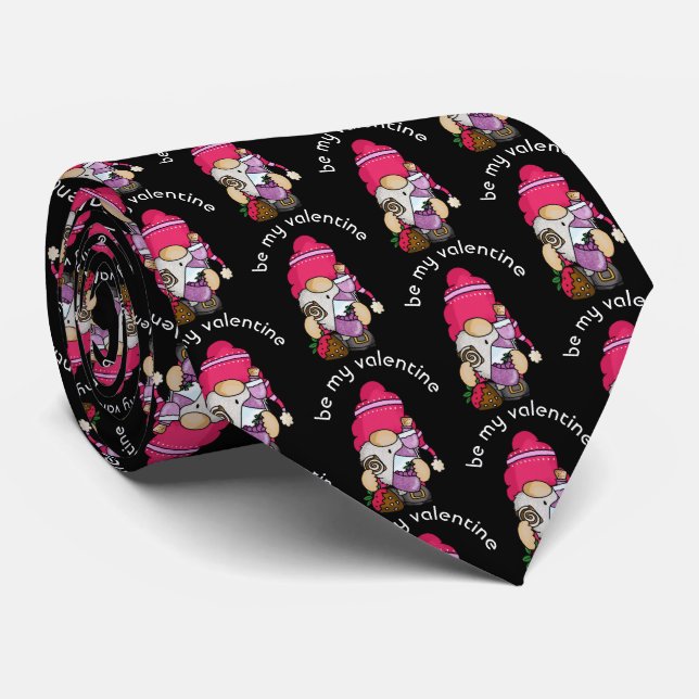 Cravate Valentine Gnome et vin (Roulé)