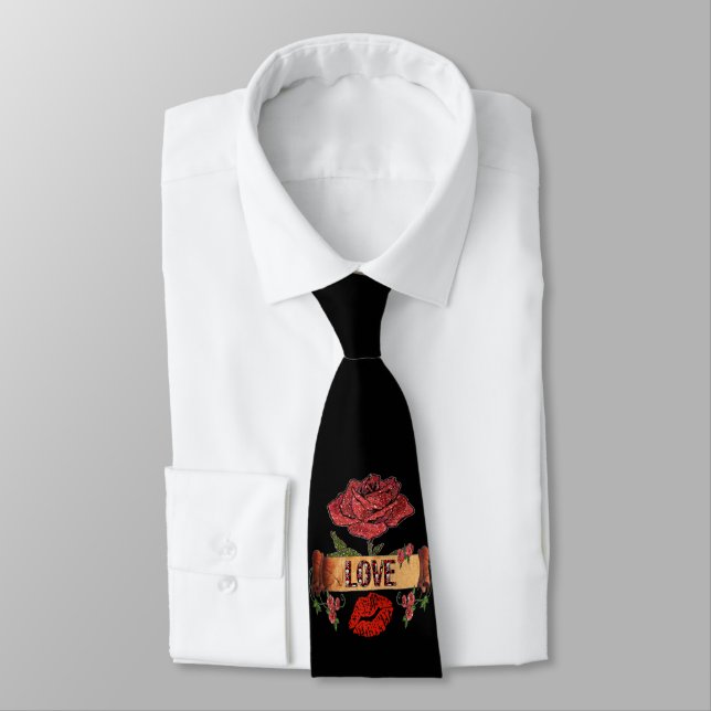 Cravate Valentine RAB Rockabilly Roses, Love & Lipstick (Attaché)