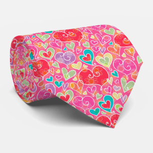 Cravate Valentine Red Hearts and Flowers Motif