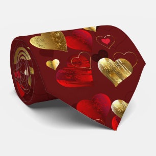 Cravate Valentines dorées et rouges