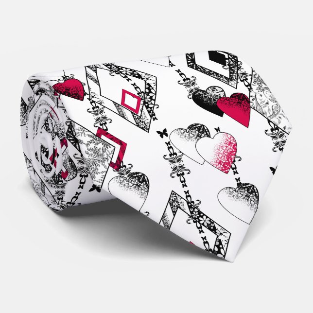 Cravate Valentines Jour coeurs sans couture noir rouge bla (Roulé)