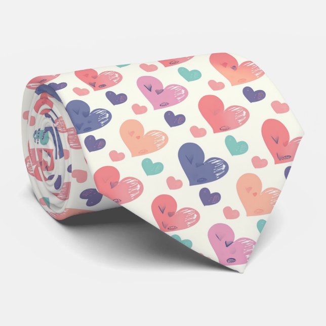 Cravate Valentine's Playful Multicolored Watercolor Hearts (Roulé)