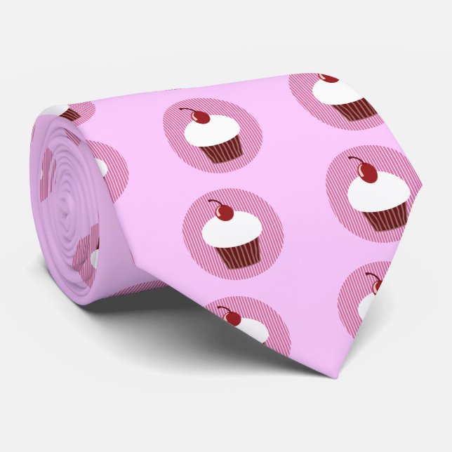 Cravate Vanille Cupcake et rayures roses (Roulé)