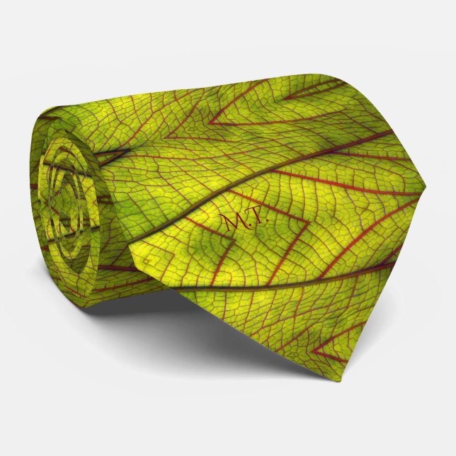 Cravate Veines à feuilles vertes à la chaux Motifs inspiré (Roulé)