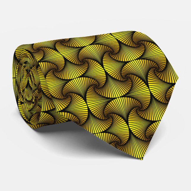Cravate Ventilateur de pétoncle 3D Géométrique Jaune (Roulé)