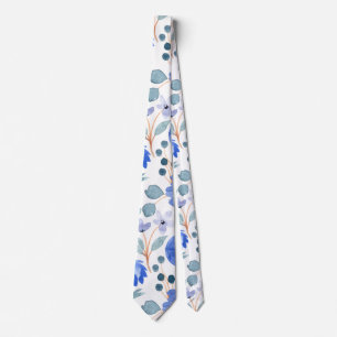 Cravate Verdure Aquarelle Bleu Patten Floral