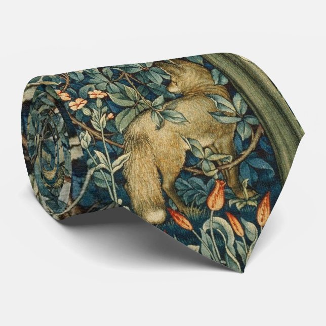 Cravate VERDURE, FOREST ANIMALS Fox, Pheasant, Vert Floral (Roulé)