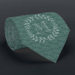 Cravate Verdure turquoise & Sage Wreath Botanique Monogram<br><div class="desc">Accessoire en style avec cette cravate monogrammée personnalisée. Le design comprend des feuilles de couronne de laurier modernes et des initiales de typographie élégantes. Le monogramme au centre est simple à customiser. Fait un élégant marié et les groomsmen gardent une idée cadeau et complique chic mariage verdure.</div>