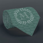 Cravate Verdure turquoise & Sage Wreath Botanique Monogram<br><div class="desc">Accessoire en style avec cette cravate monogrammée personnalisée. Le design comprend des feuilles de couronne de laurier modernes et des initiales de typographie élégantes. Le monogramme au centre est simple à customiser. Fait un élégant marié et les groomsmen gardent une idée cadeau et complique chic mariage verdure.</div>