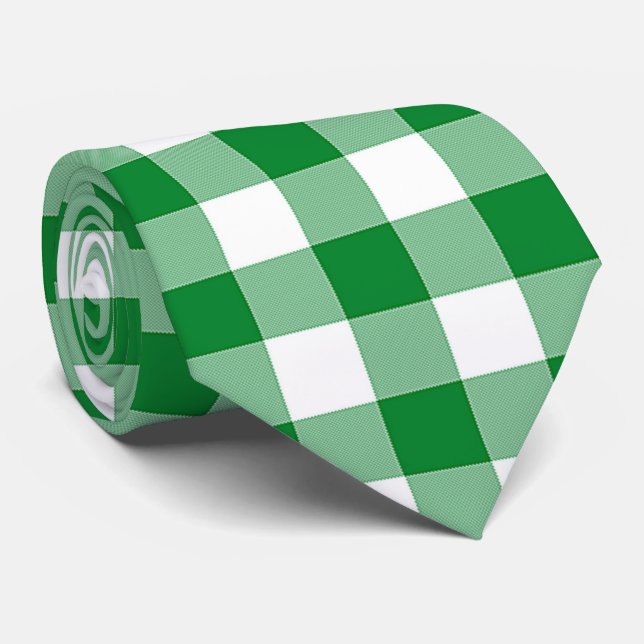 Cravate Vérifications de buffle vert blanc moderne à carre (Roulé)