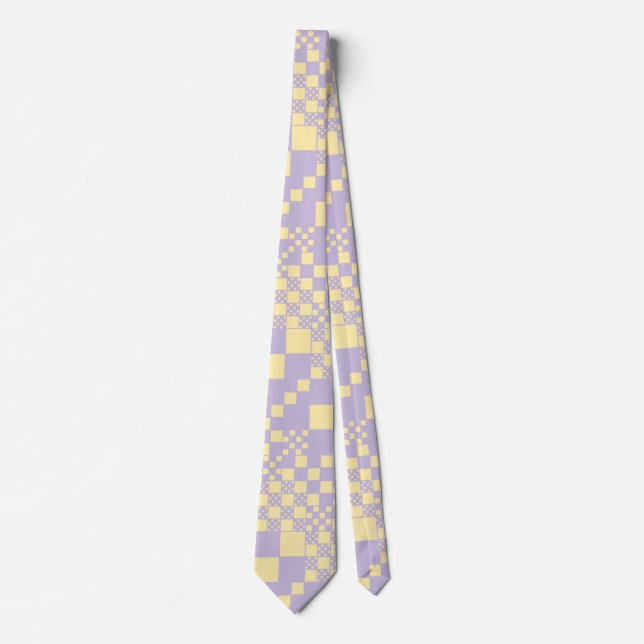 Cravate Vérifié, Chèques - Pastel Jaune et Violet (Devant)