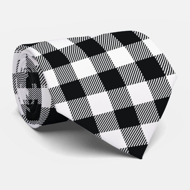 Cravate Vérifier le blanc et le noir plaid (Roulé)