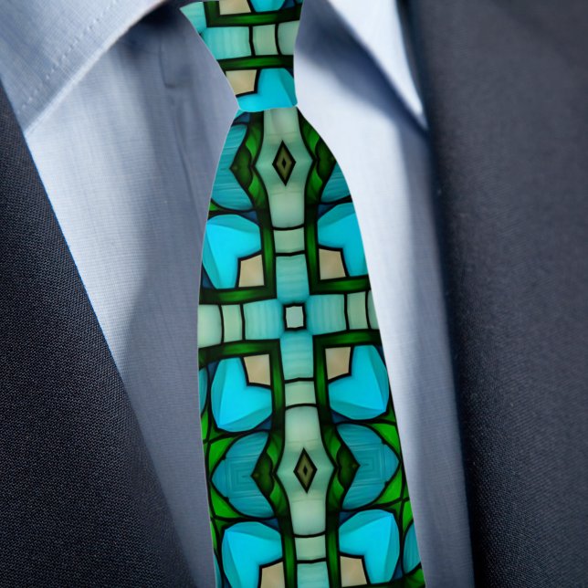 Cravate Verre Faux Teinté Bleu et Vert (Créateur téléchargé)