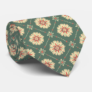 Cravate Vert avec motif floral beige