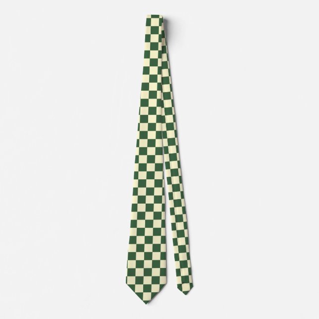 Cravate Vert chasseresse et damier crème (Devant)