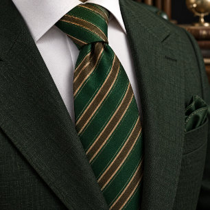Cravate Vert chêne marron crème rayure fine