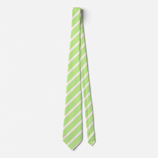Cravate Vert citron vert et beige cinq rayures motif (Devant)