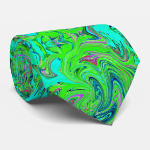 Cravate Vert citron vert et bleu Super Art rétro Abstrait