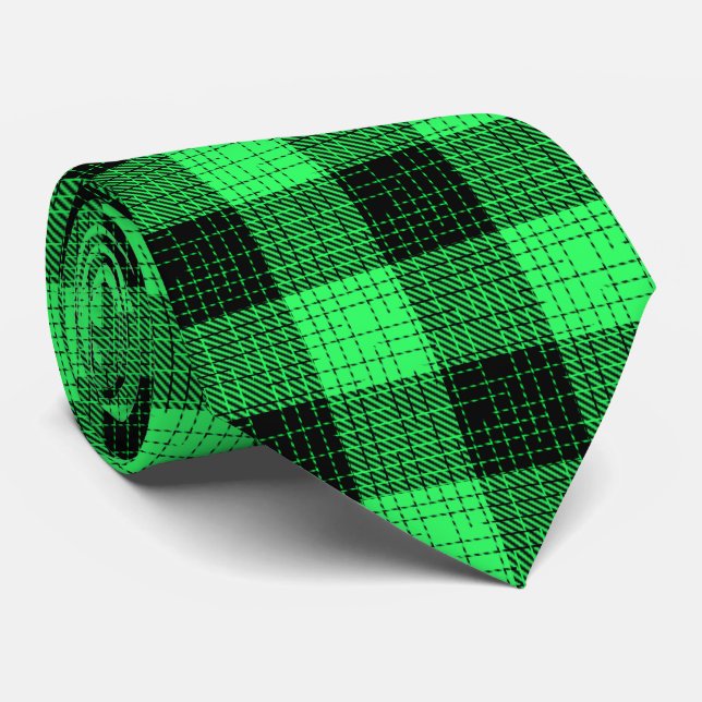 Cravate Vert Croix à hachures Noir Buffalo Check (Roulé)