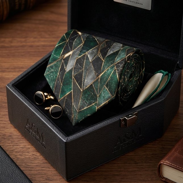 Cravate Vert émeraude de luxe et marbre noir or  (Créateur téléchargé)