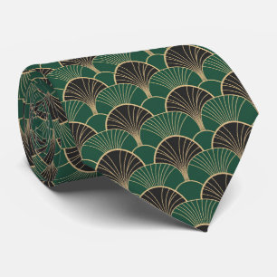 Cravate Vert émeraude luxueux et or Art Déco géométrique