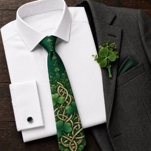 Cravate Vert émeraude or nœud celtique Saint-Patrick