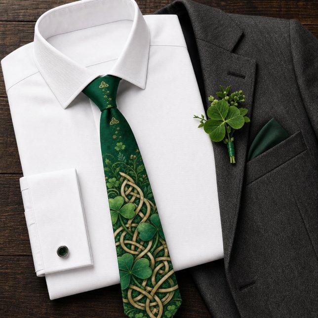 Cravate Vert émeraude or nœud celtique Saint-Patrick (Emerald Green Gold Celtic Knot St Patrick's Day Neck Tie)
