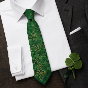 Cravate Vert émeraude or nœud celtique Saint-Patrick