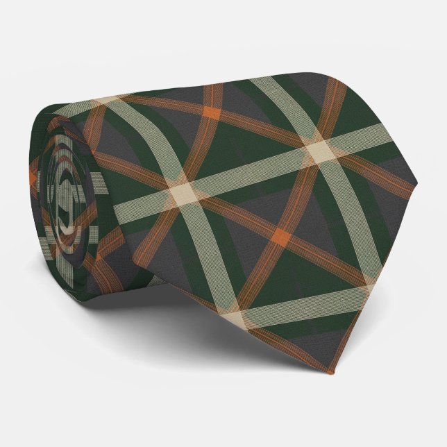 Cravate Vert forêt et tartan charbon moderne atténué (Roulé)