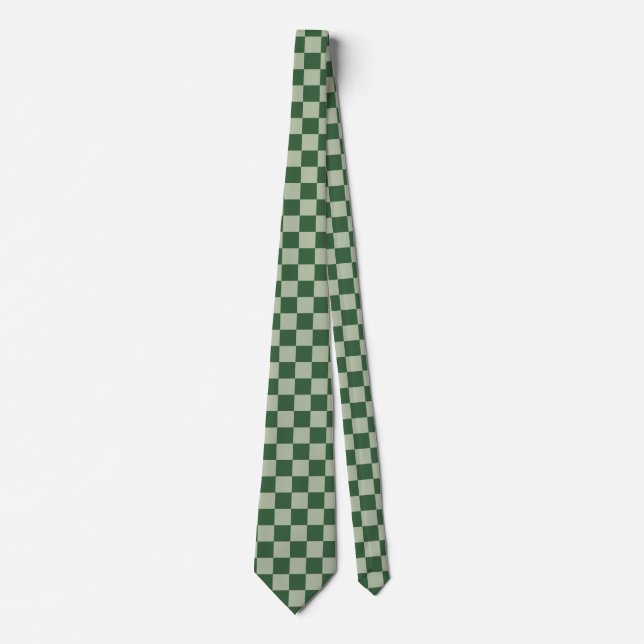 Cravate Vert mousse et damier vert sauge clair (Devant)