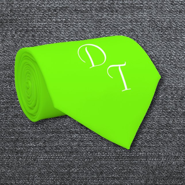 Cravate vert néon solide - vos monogrammes (Créateur téléchargé)