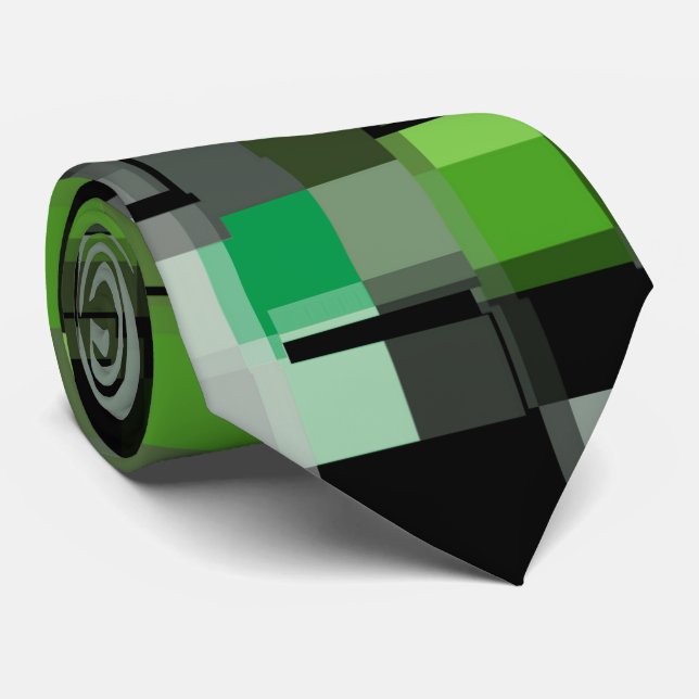 Cravate Vert noir blanc Motif tendance (Roulé)