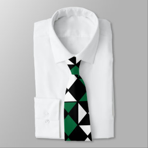Cravate Vert Noir Géométrique Blanc