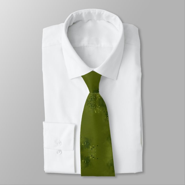 Cravate Vert olive à motif floral dépareillé  (Attaché)
