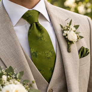 Cravate Vert olive à motif floral dépareillé