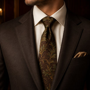 Cravate Vert olive brun rustique de luxe Vieille Fortune
